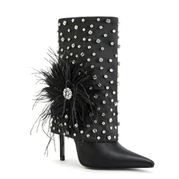 NEW AZALEA WANG Blaise Rhinestone Stiletto Booties black for women 264tn - Picture 2 of 14